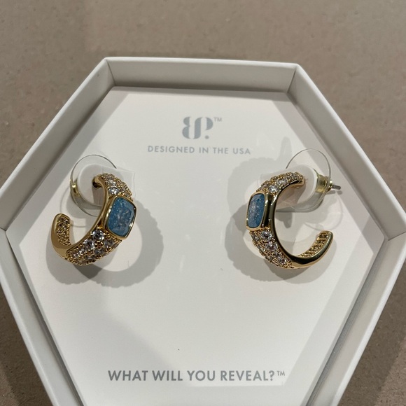 Jewelry - BP Gold Hoop Earrings with Blue Stone Accents